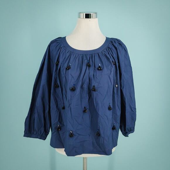 J. Crew Tops - J. Crew Size Medium M Blue Bead Sequin Dangle The Perfect Embellished Top NEW